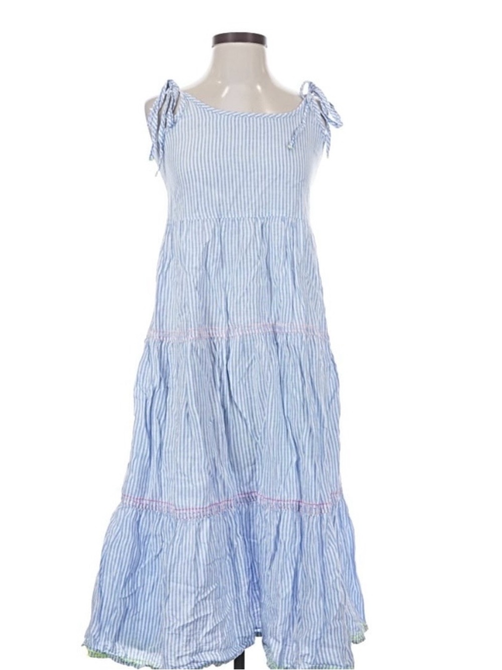 Vineyard Vines Blue and White Striped Tie-Shoulder Maxi Dress